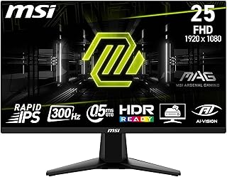 MSI mag 255XF Monitor FHD Gaming de 24,5", Panel IPS rápido de 1920 x 1080, 300 Hz / 0,5 ms (GtG, mín.) sRGB del 120%, Diseño sin Marcos, Preparado para HDR, DisplayPort 1.4a, HDMI, Negro