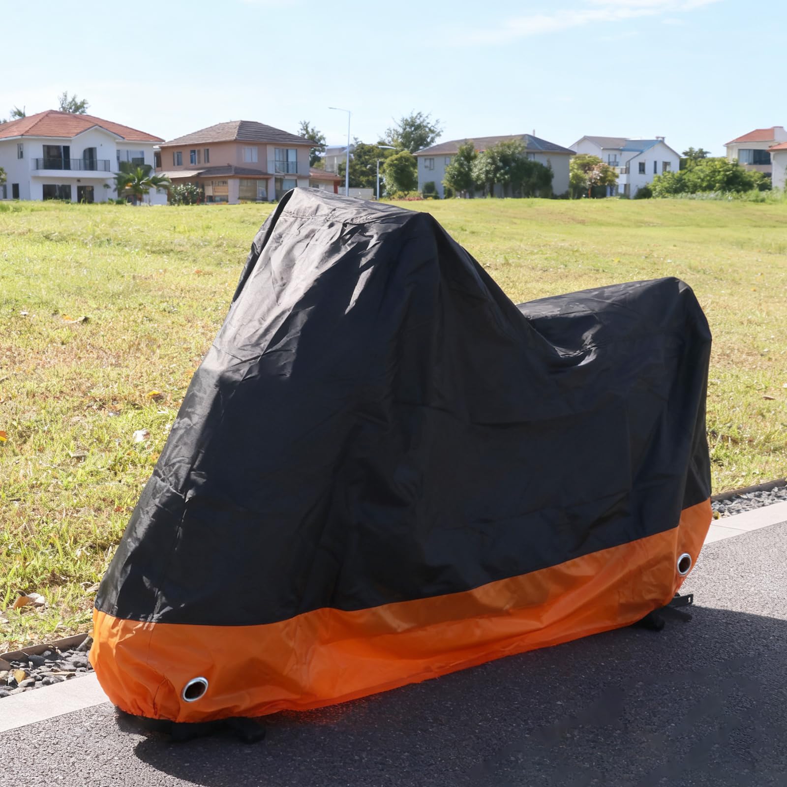 XYZCTEM Funda Impermeable para Scooter, Cubierta para ciclomotor, Cubierta para Vespa, protección al Aire Libre contra el Agua, los Rayos UV, el Viento. Negro-Naranja, 72 Pulgadas de Largo