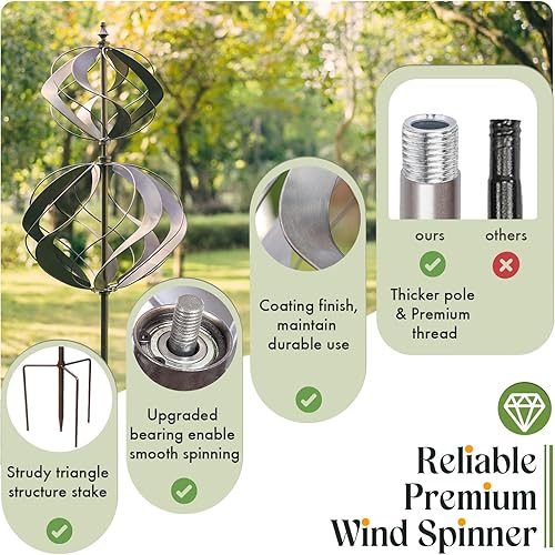 Miniatura 4 de Molinillos de viento de metal para exteriores, gran cinético para patio, jardín, molinos de viento, decoración para césped y patio (altura 84