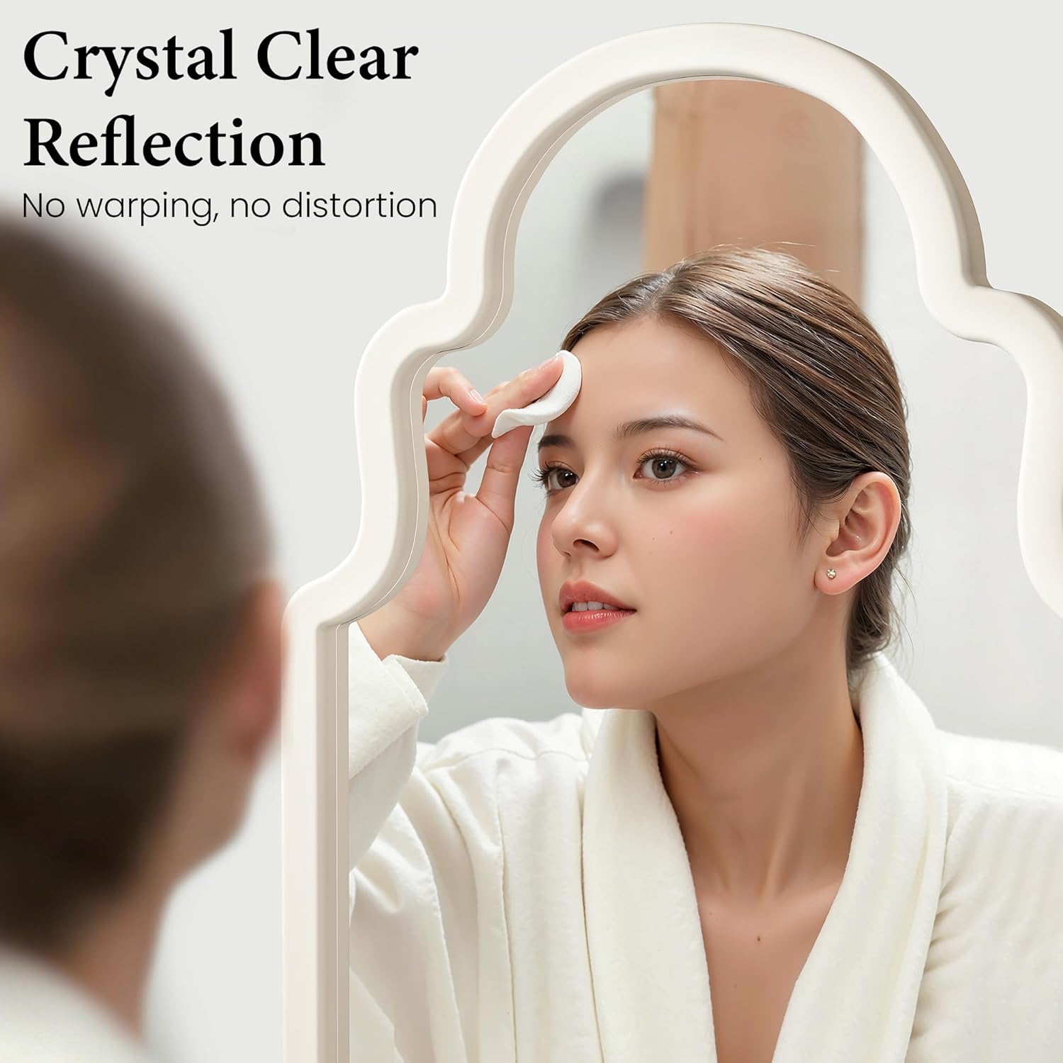 40"x24" French Country Arched Mirror, Creamy Off-White Wood Frame for Fireplace Mantel, Large Farmhouse Wall Mirror for Bathroom Vanity & Bedroom, Warm Beige Tone