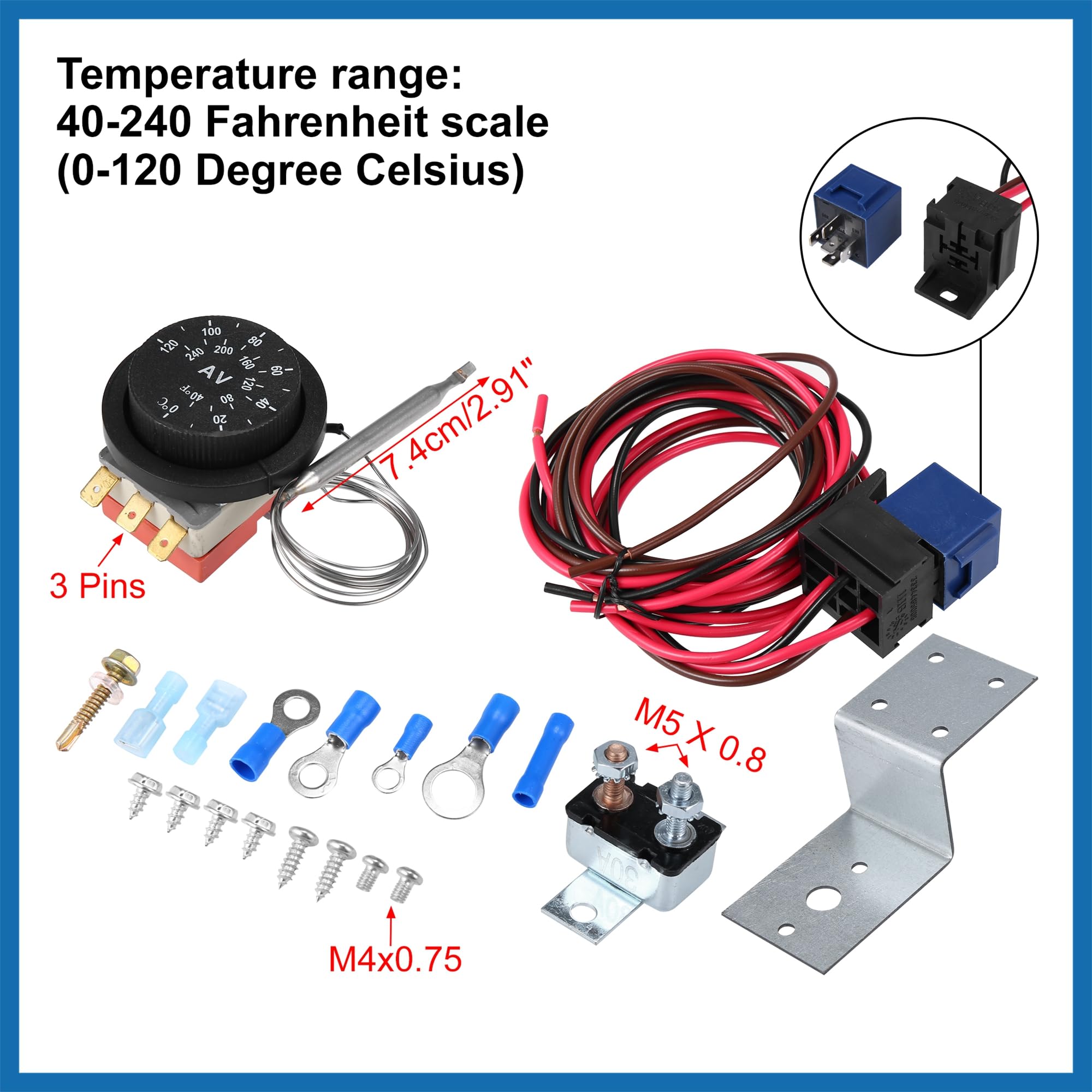 A ABSOPRO 12V Eléctrico Radiador Ventilador Termostato Controlador Cableado Relé Kit Reemplazo de artículo