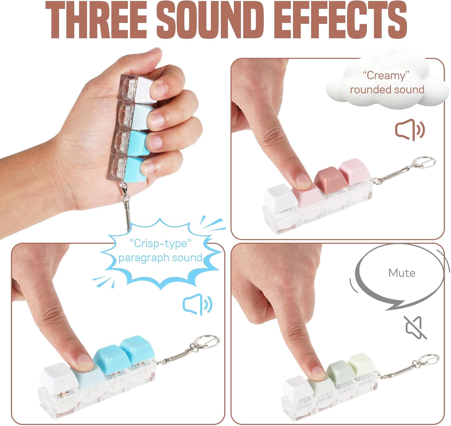 Adult Keyboard Toy, Crisp Creamy and Silent Stress Relief Clicker Keychain