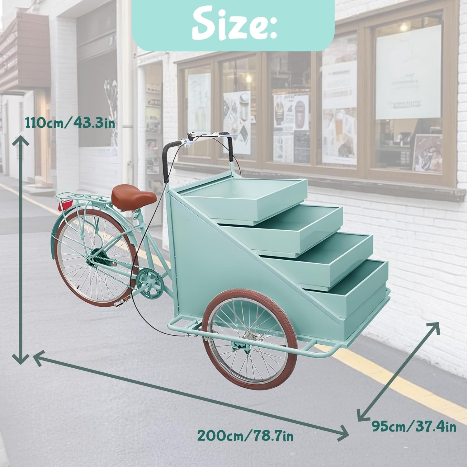 Iron Food Vending Carts with Reversible Seat, Snack Vending Kiosk with 4-Layer Display Rack, Mobile Tricycle Flower Cart for Shopping Mall, Night Market