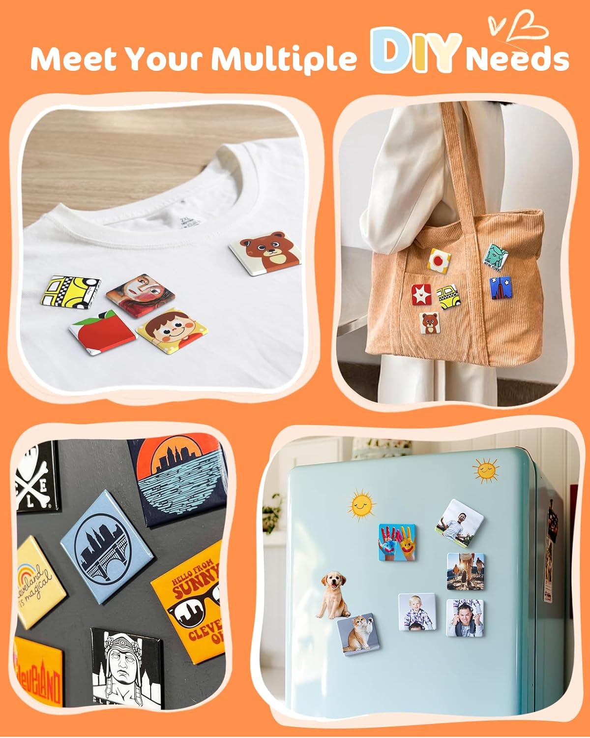 Alldeer-Square-Button-Maker-Machine, 50mm/1.97 inch Fridge Magnet Button Maker Kit, with 50pcs Magnet Supplies   50pcs Plastic Pinback Supplies, Easy Craft Tool for DIY Gifts