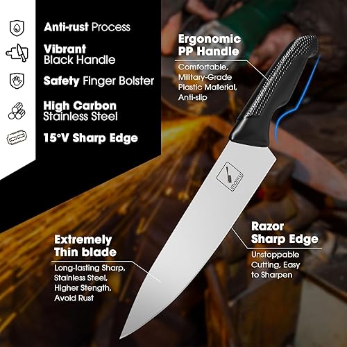 Miniatura 2 de imarku Juego de cuchillos con bloque, juego de cuchillos afilados con afilador integrado, juegos de cuchillos de cocina de acero inoxidable con