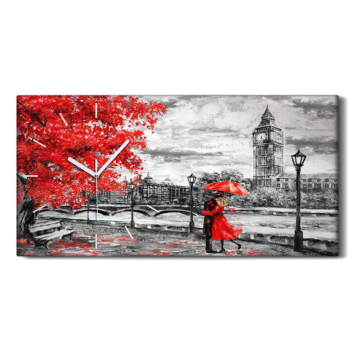 Horloge sur Toile 60x30cm Abstrait London Couple pour Décoration Salon