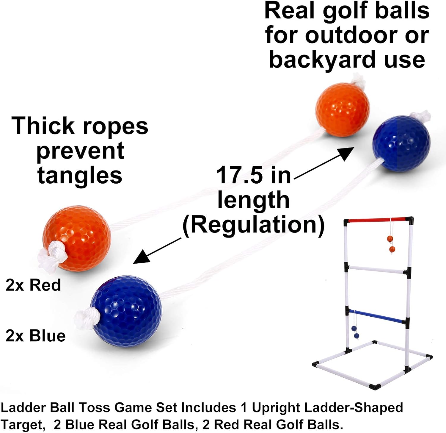 GOODLYSPORTS Strong Ladder Ball Toss Game Set, Outdoor Lawn Game with Real Golf Balls of Red and Blue，Backyard Games for Adults, Kids, Family. : Sports & Outdoors