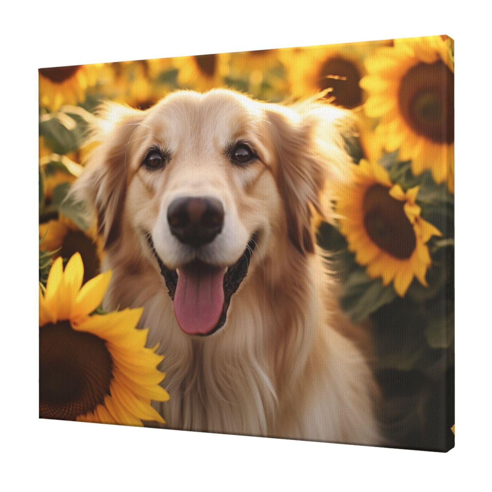 FodPand Dog and Sunflower Canvas Wall Art for Living Room Wall Decor 20"x24" Modern Artwork Painting Pictures Hanging Canvas Prints Aesthetic Wall Art for Bedroom Bathroom Office Wallart Decor