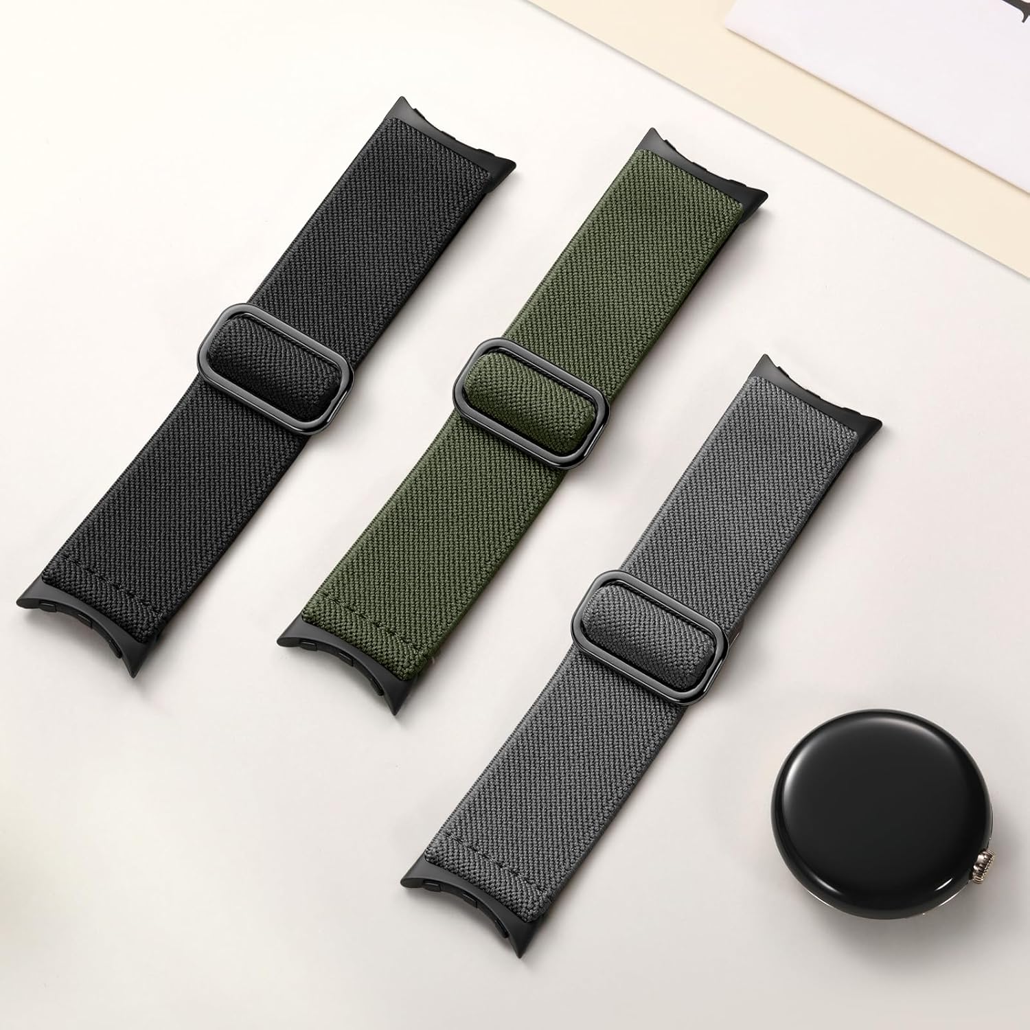 DaQin Compatible Pixel Watch Band - 3 Pack Stretchy Soft Nylon Solo Loop Elastic Braided Straps for Men & Women