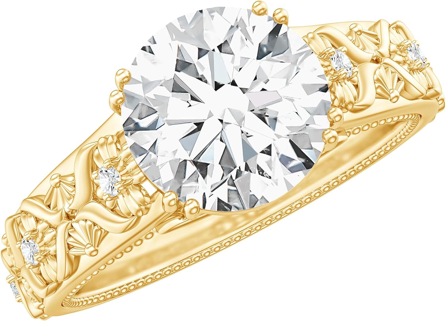 Mothers Day Gift, Certified 2 Carat Brilliant Cut Moissanite Engagement Ring, D-Vs1 Quality, Vintage Moissanite Ring