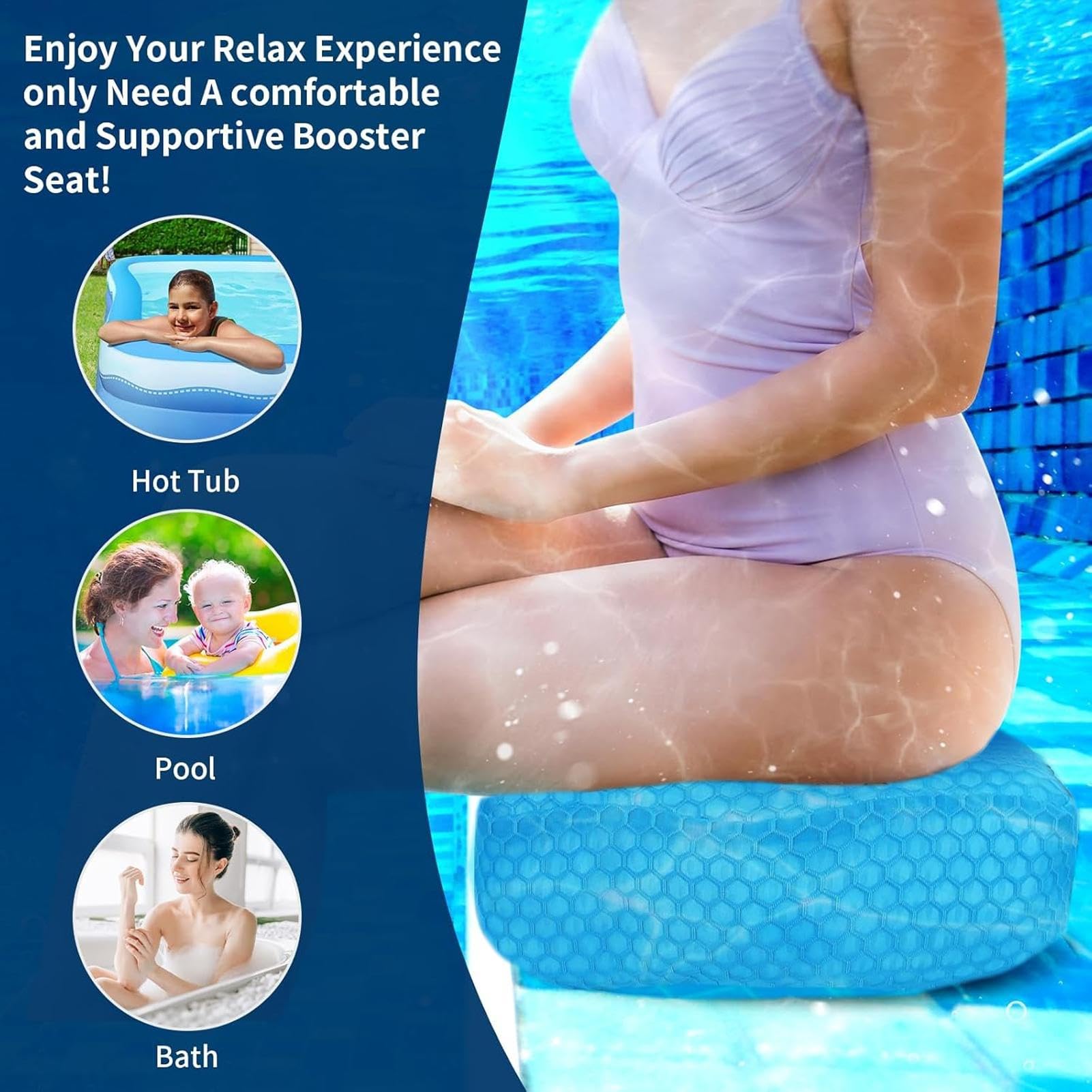 Sedile Per Vasca Idromassaggio Adulti Maglia Aria 3D Antiscivolo | Sedile Rialzato per Vasca Idromassaggio per Adulti Donne Incinte, Piscina, Bagno, Ammollo, Giardino, Camper, Viaggi,
