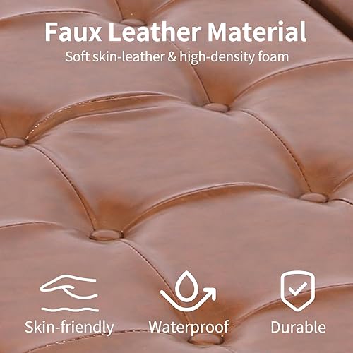 Miniatura 89 de Banco otomano de almacenamiento con brazos, banco de lino para dormitorio, banco de almacenamiento con botones para entrada, sala de estar, pasillo,