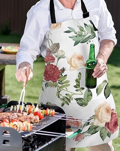 Miniatura 5 de Red Spring Floral Bib Aprons with Pockets Waterproof, Adjustable Apron for Men Women Summer Botanical Flowers Watercolor