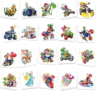 Mario Birthday Party Supplies, Mario Temporary Tattoos Sticker for Kids, 40Pcs Mario Party Favors, DIY Sticker Arts, Cartoon Mario Fake Tattoos Stickers for Kids Boys Girls School Rewards Gifts