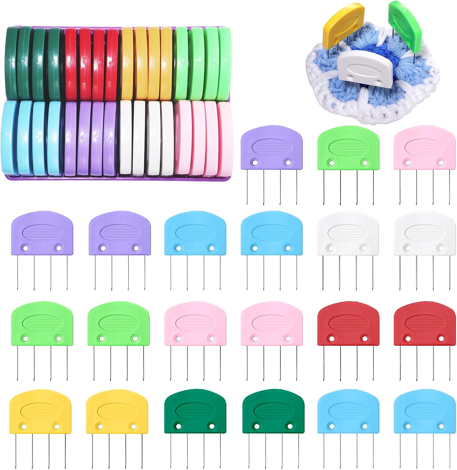 CESUSME 32 Pcs Knit Blocking Combs Pins, Crochet Blocking Pin for Knitting, Knit Blockers Combs for Blocking Sewing Lace Needlework Projects Tool Device （Color）
