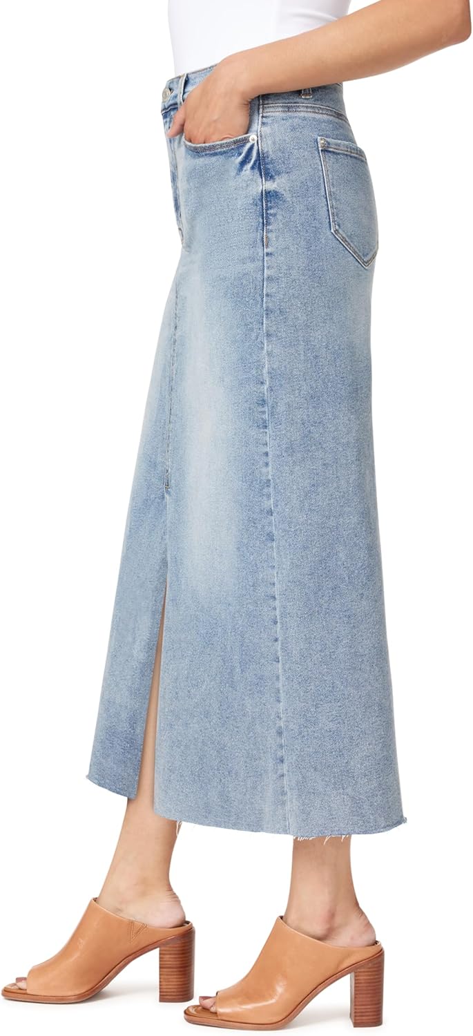 kensie Jeans for Women High Rise Frayed Hem Front Slit Maxi Jean Skirt 36-Inch, Sizes 0-12 - Image 3