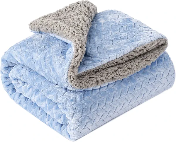Fuzzy Blanket or Fluffy Blanket for Baby Girl or boy, Soft Warm Cozy Coral Fleece Toddler, Infant or Newborn Receiving Blanket for Crib, Stroller, Travel, Outdoor, Decorative (32" x 40", MD-Sky Blue)