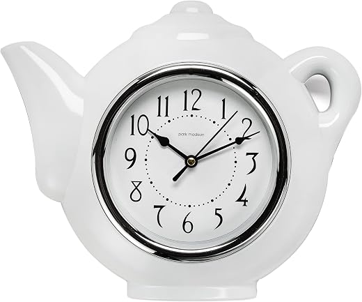 Park Madison Teapot 9 Inch Quality Quartz Battery Operated 3 D Easy to Read photo Park Madison Teapot 9 Inch Quality Quartz Battery Operated 3-D Easy to Read Home/Office/Kitchen/Classroom/School Clock Classic Movement, White (13903)