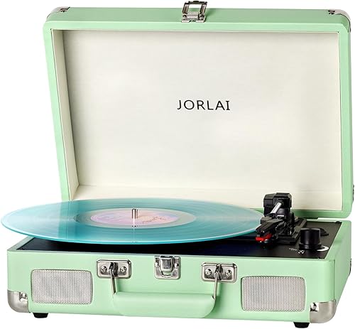 Tocadiscos portátil de 3 velocidades con batería incorporada, fonógrafo de vinilo inalámbrico Bluetooth con entrada auxiliar de 0.138 in y salida de