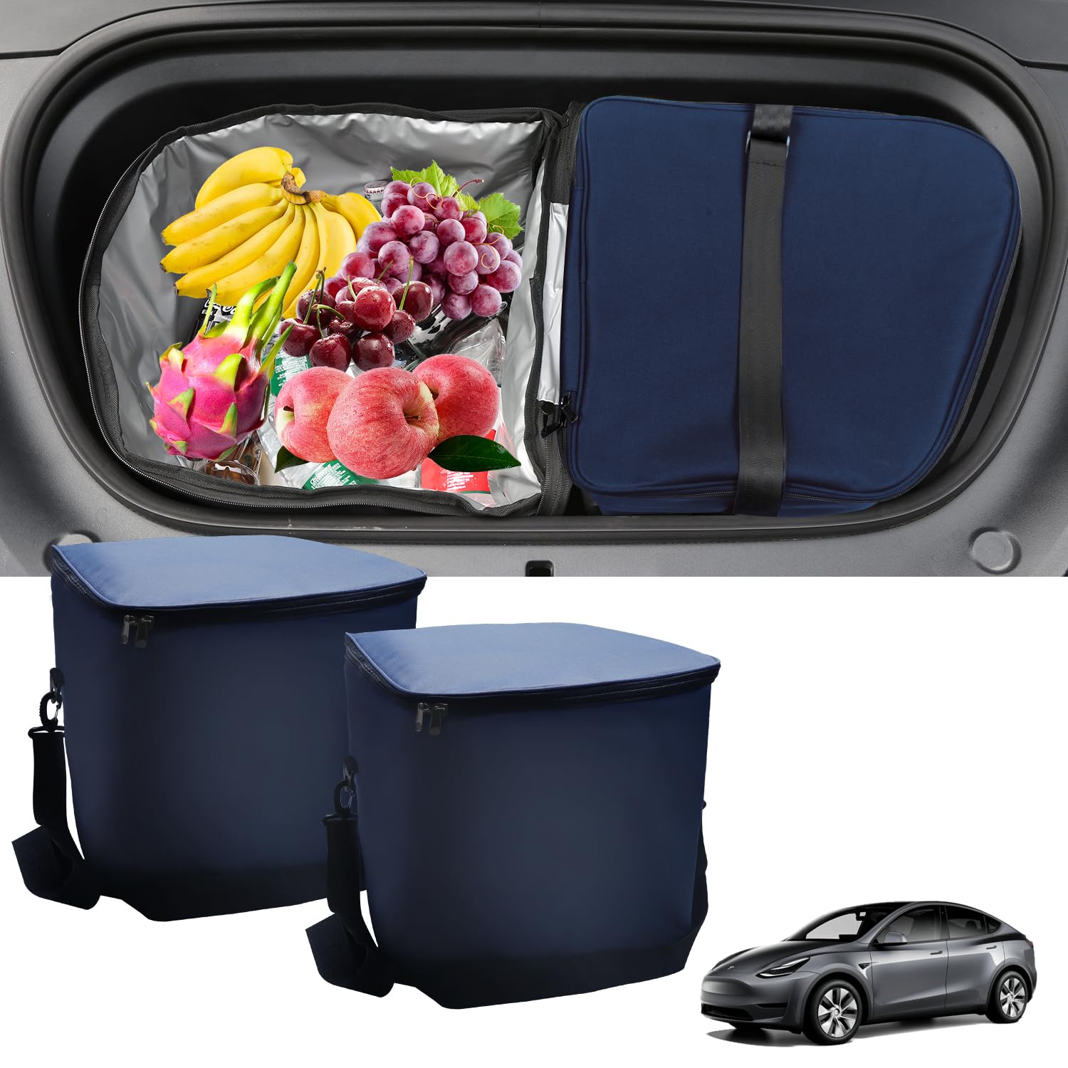 Howarx Tesla Model Y Water Proof Frunk Insulation Cooler Bag, Directly Fill Water Inside, Front Trunk Zipper Storage Pocket for Tesla Model Y Accessories (Set of 2)