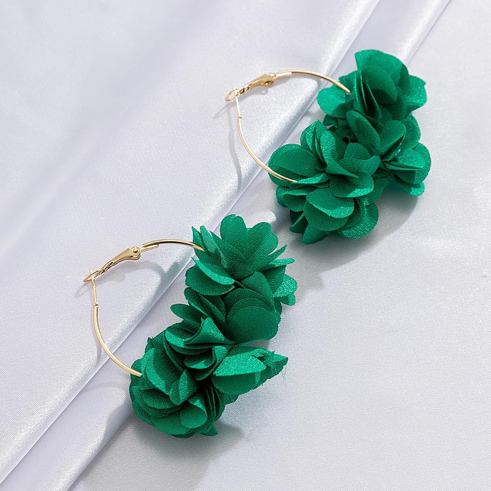 Bohemian White Flower Earrings Exaggerated Large Rose Flower Hoop Earrings Trendy Fabric Floral Statement Earrings Jewelry Presents for Women Wife - Image 4