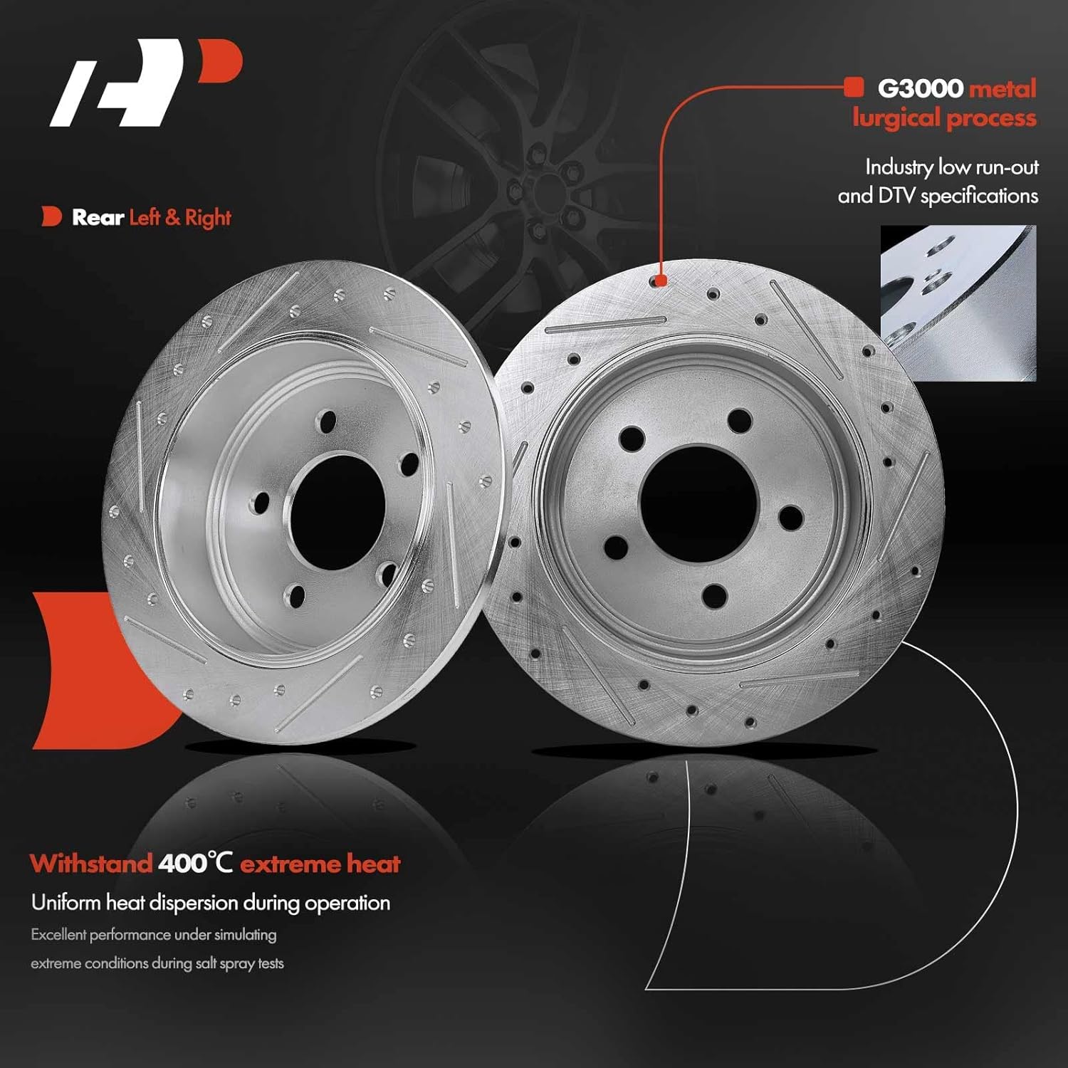 A-Premium 11.26 in (286 mm) Rear Drilled and Slotted Disc Brake Rotors + Ceramic Pads Kit Compatible with Select Ford and Mercury Models - Explorer 95-01, Explorer Sport, Ranger, Mountaineer, 6-PC Set