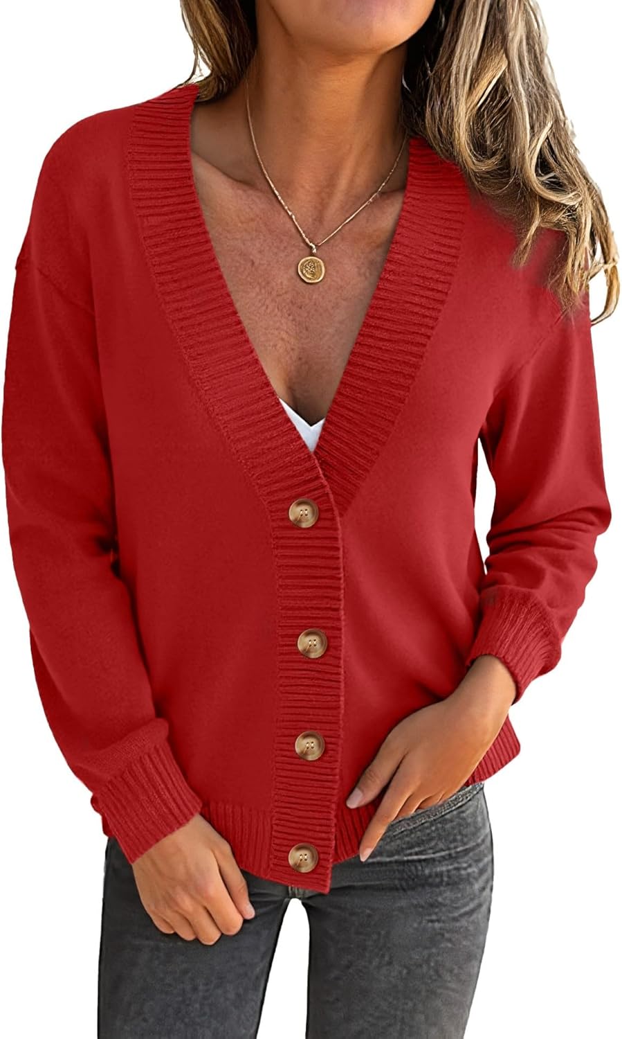 LOMON Women's Button Down Cardigan Sweaters Fall Long Sleeve Open Front Soft Cardigan Casual Loose Knit Coat Outerwear