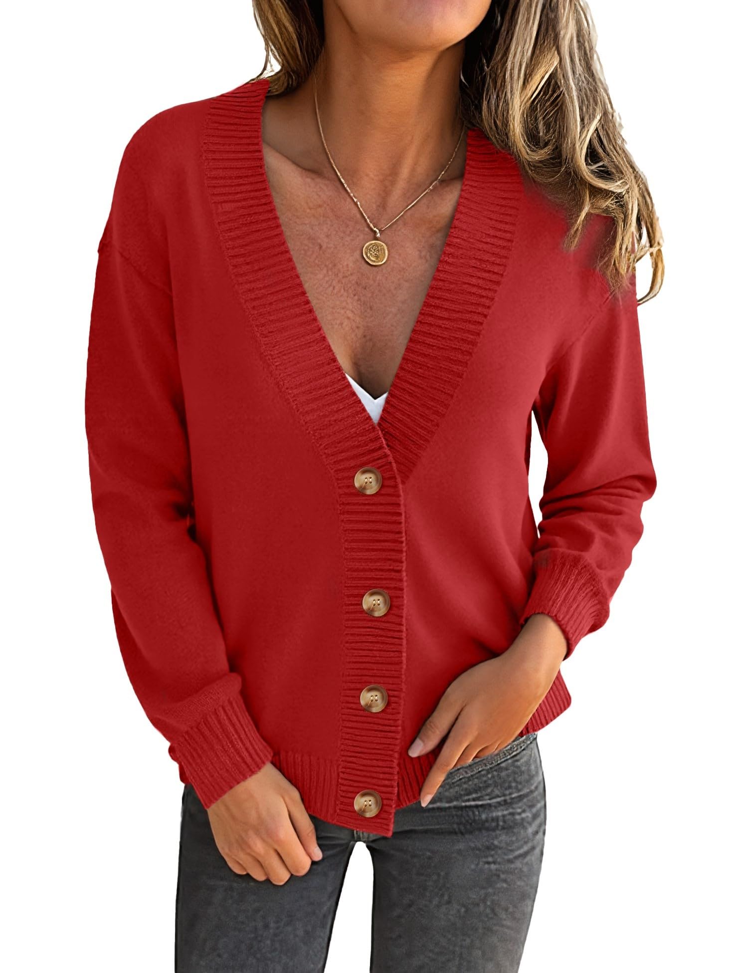 LOMON Womens Button Down Cardigan Sweaters Fall Long Sleeve Open Front Soft Cardigan Casual Loose Knit Coat Outerwear