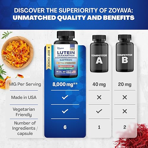 Miniatura 6 de Suplementos de luteína y zeaxantina de 8000 mg de vitaminas oculares con azafrán para la salud ocular para adultos, infundidos con glucomanano,