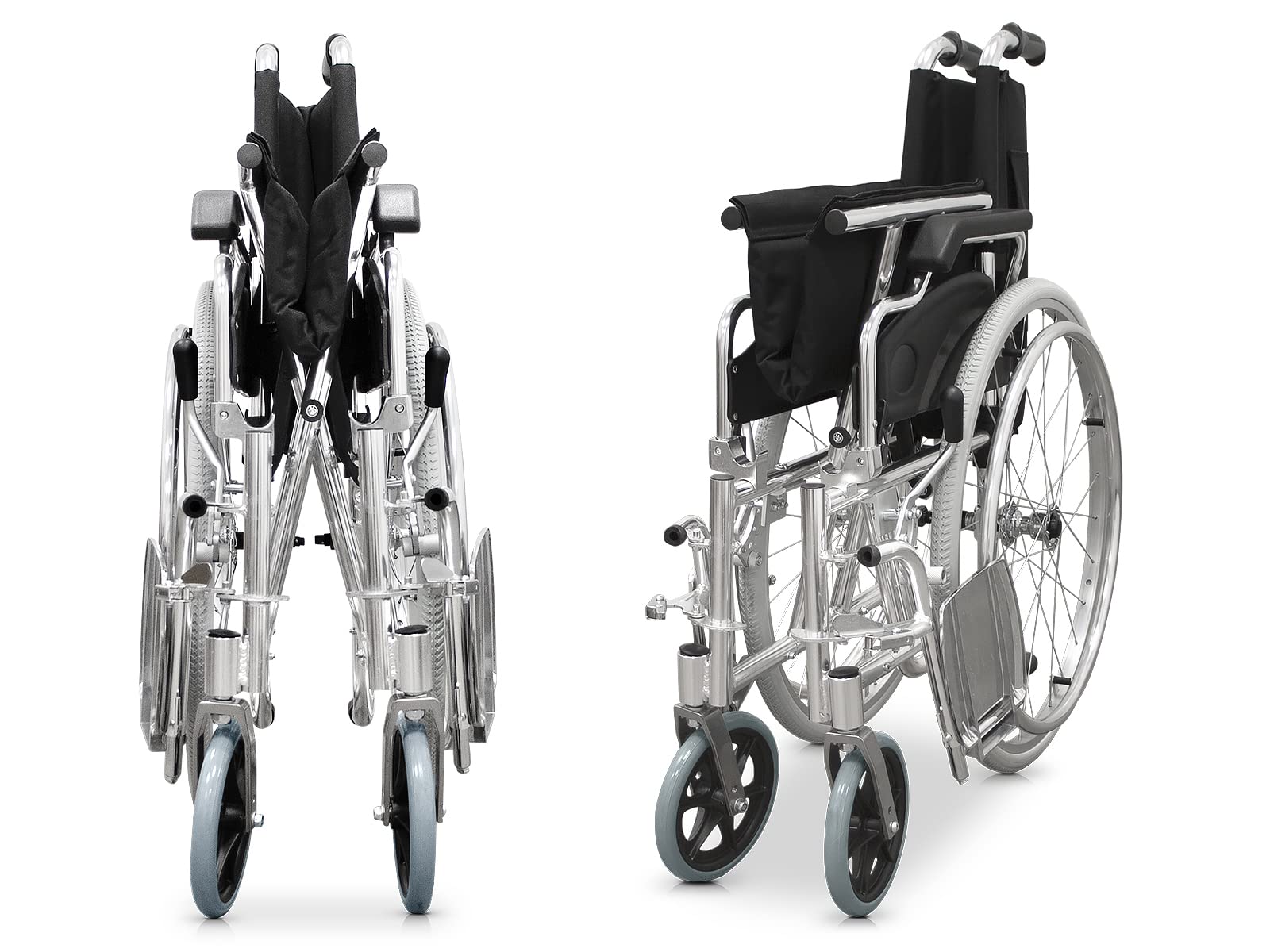QUIRUMED Silla de ruedas de aluminio, Plegable, Autopropulsable, Frenos de mano, Reposabrazos abatibles, Reposapiés abatibles, Ancho asiento 46 cm, Para mayores, Para minusválidos