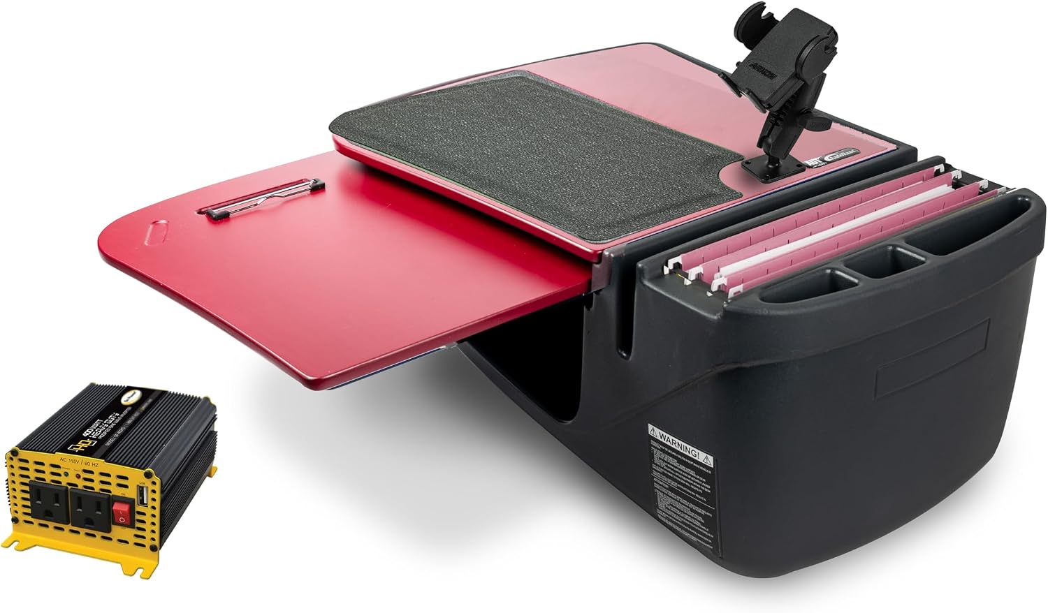 AutoExec GripMaster Car Desk for Your Vehicle Workstation and Mobile Office, Soda Red, with 400 watt Power Inverter and Phone Mount