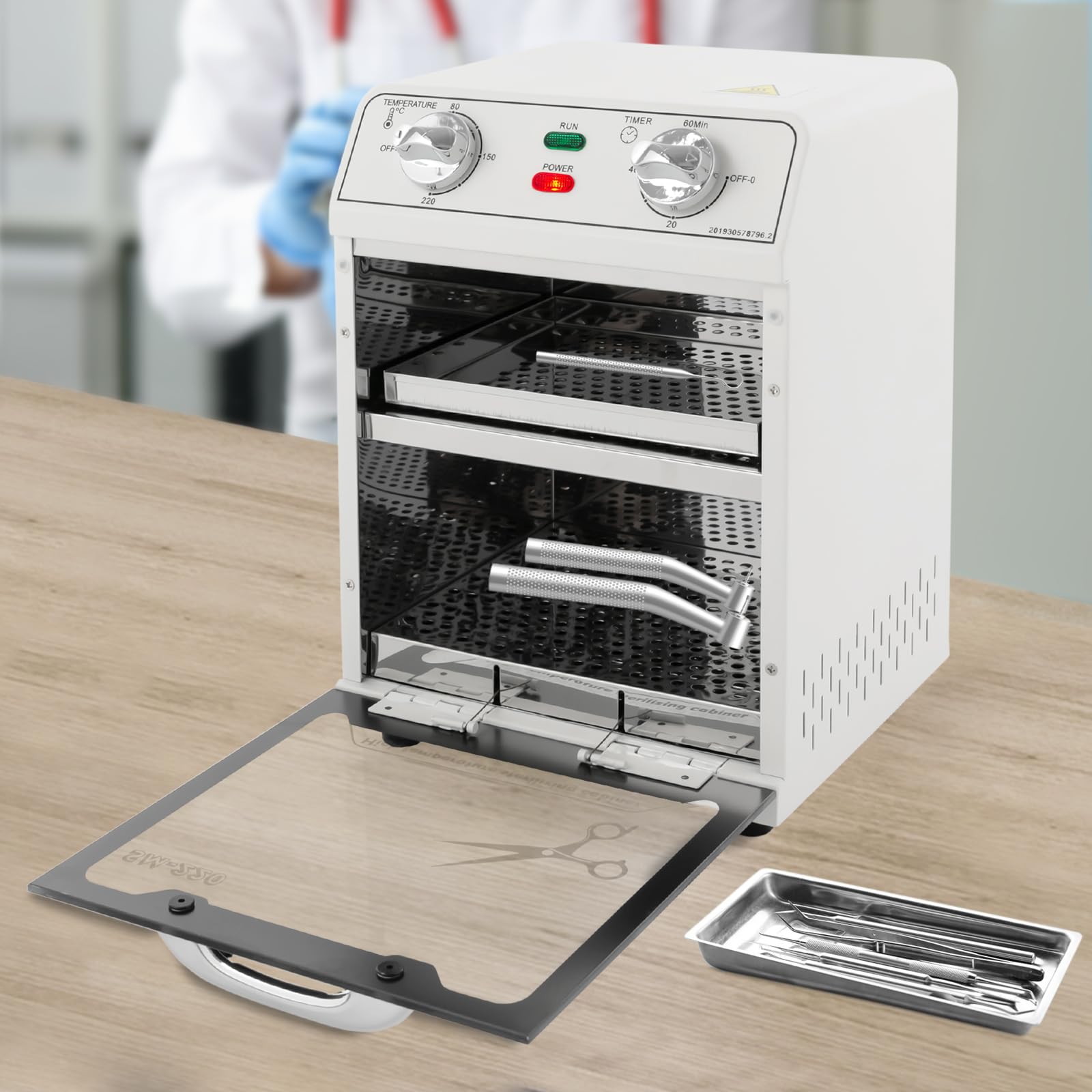 Esterilizador de material de uñas de 8L, 220℃ de calor seco de alta temperatura esterilizador con control de temperatura y temporizador para manicura, peluquería, laboratorio 600w