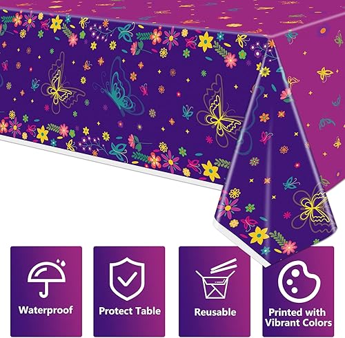 Miniatura 3 de 4 manteles de fiesta de película, cubierta de mesa de plástico con mariposa, mantel rectangular de mariposa mágica para niños, suministros