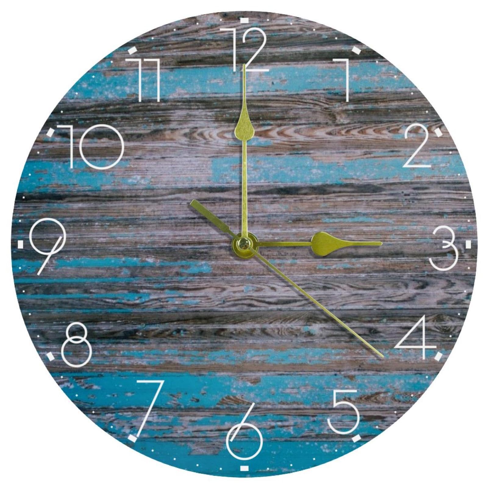 Horloge murale en acrylique à piles finition bois bleu sarcelle style rustique de qualité