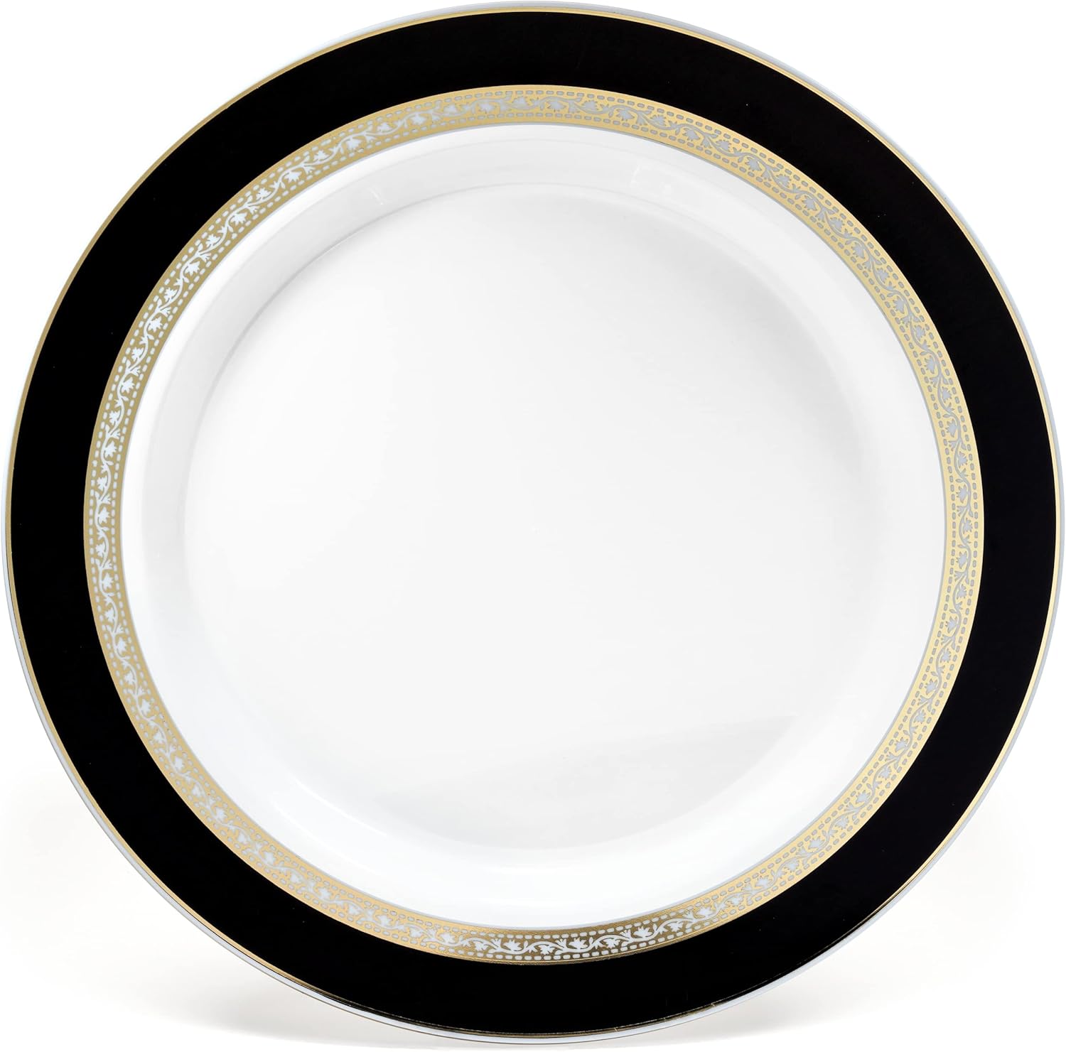 " OCCASIONS " 120 Piece Chargers pack Wedding Party 12'' Disposable Plastic Charger Plates/Chargers (Ritz Black & Gold)