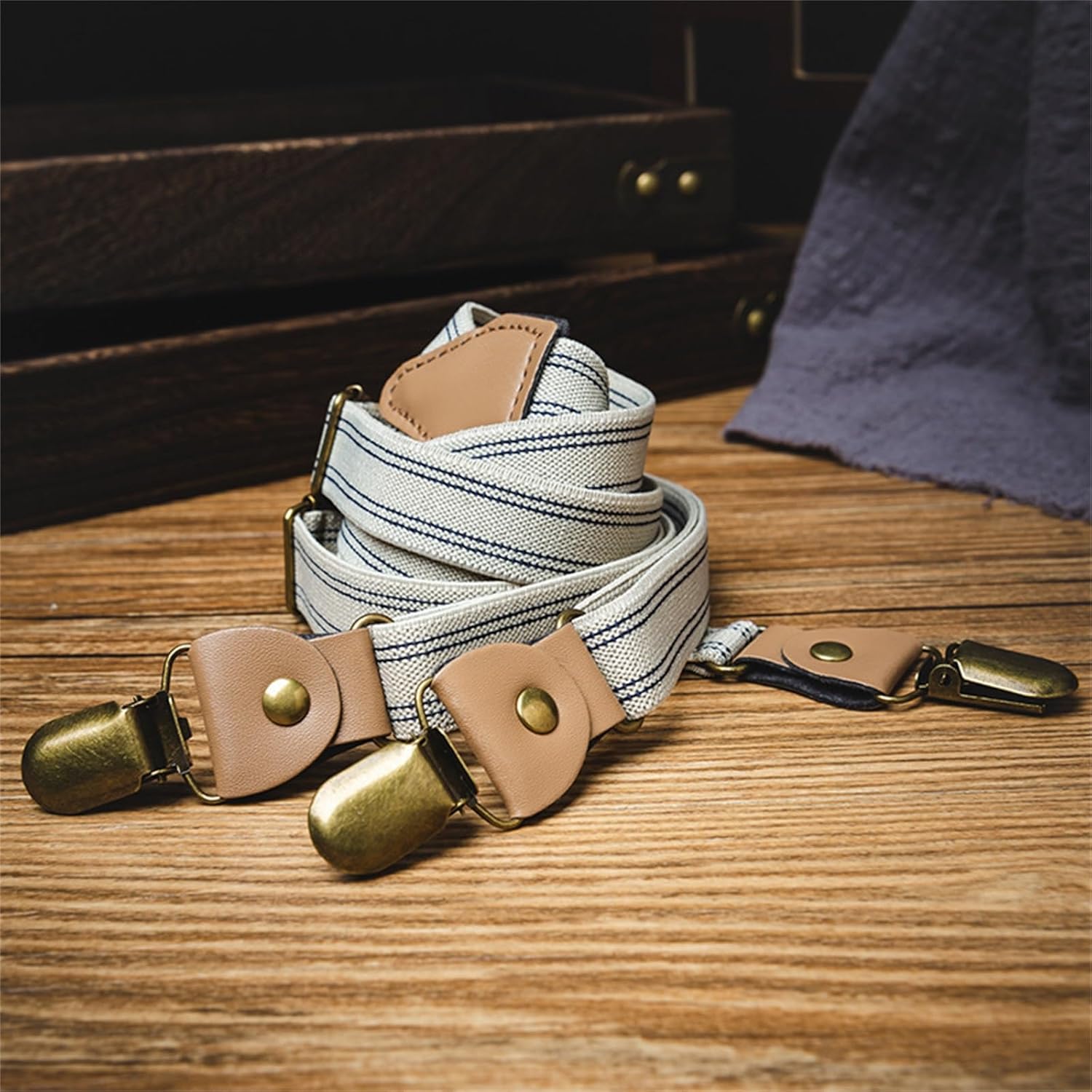 Men's Hidden Suspender Retro Striped Back Belt Clip Elastic Suspenders Heavy Duty Adjustable