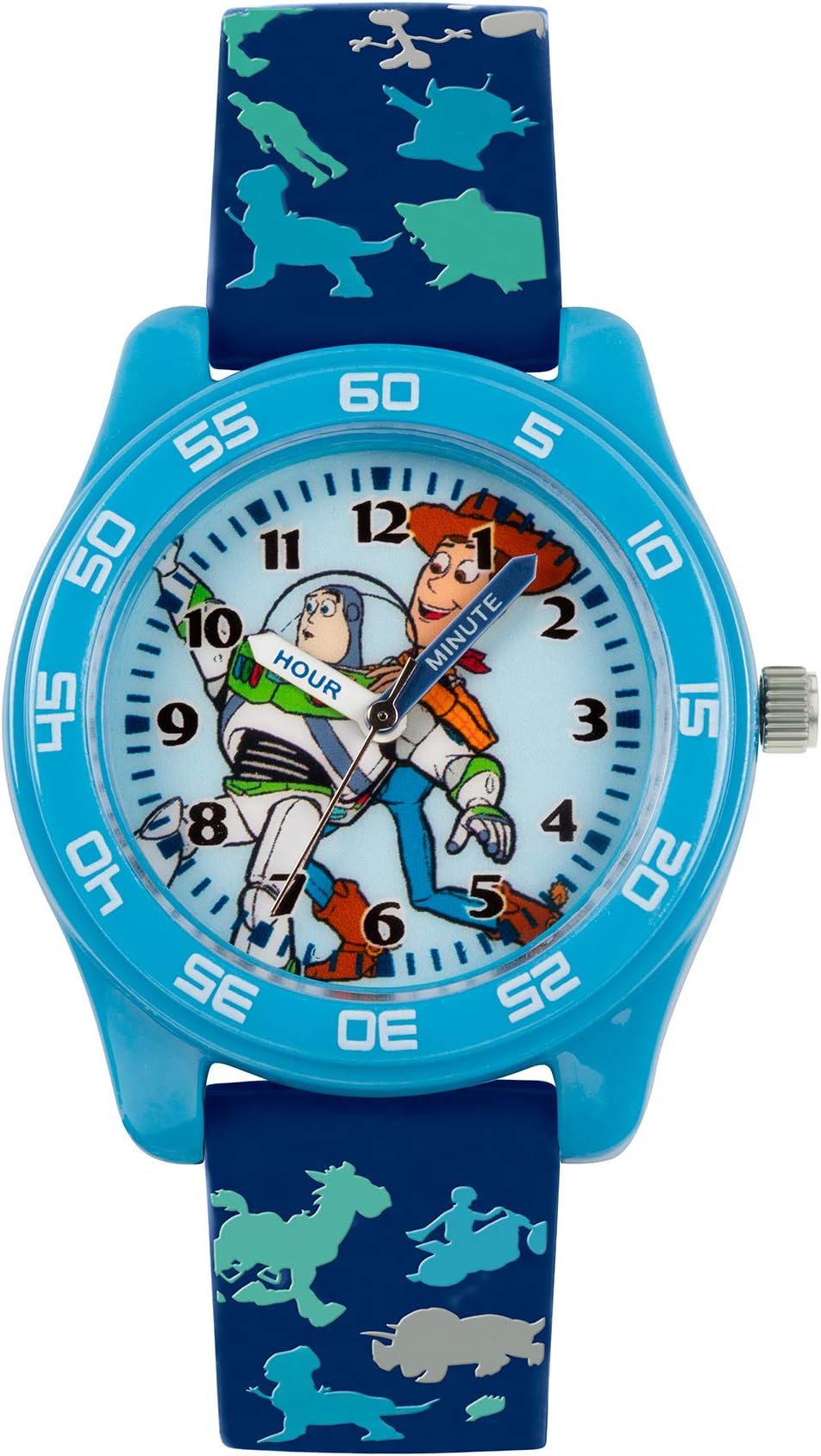 Disney Kids Time Teaching Toy Story Buzz and Woody Watch with Blue Patterned Rubber Strap TYM9000