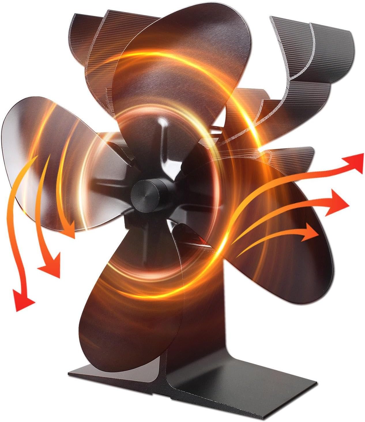 Decorhome Wood Stove Fan, 4 Blaades Wood Stove Fan Heat Powered, Fireplace Fan with Magnetic Thermometer, Non Electric Fan for Wood Ga-s, Burning Stoves, Fireplace Thermal Power Fan for Indoor