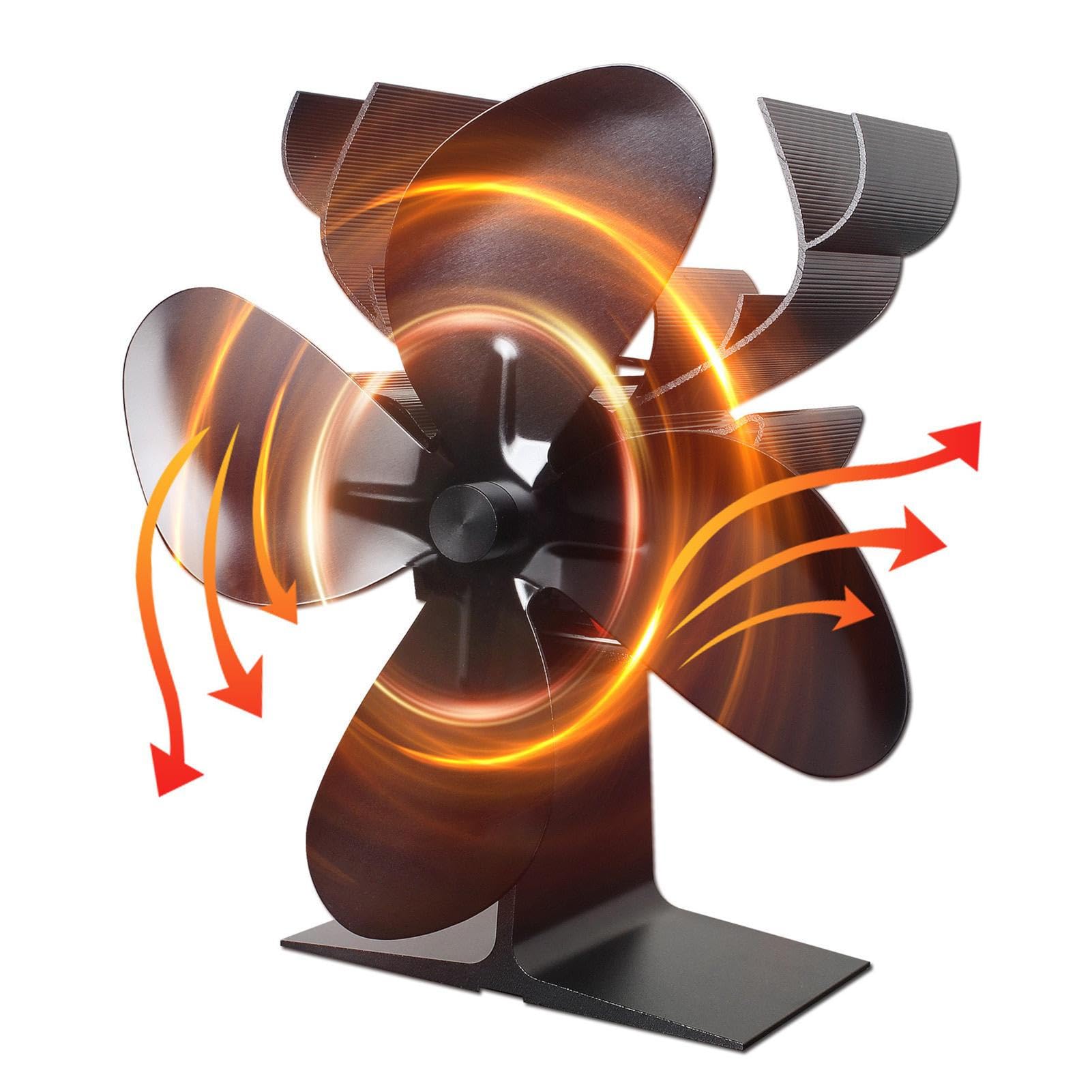 Decorhome Wood Stove Fan, 4 Blaades Wood Stove Fan Heat Powered, Fireplace Fan with Magnetic Thermometer, Non Electric Fan for Wood Ga-s, Burning Stoves, Fireplace Thermal Power Fan for Indoor