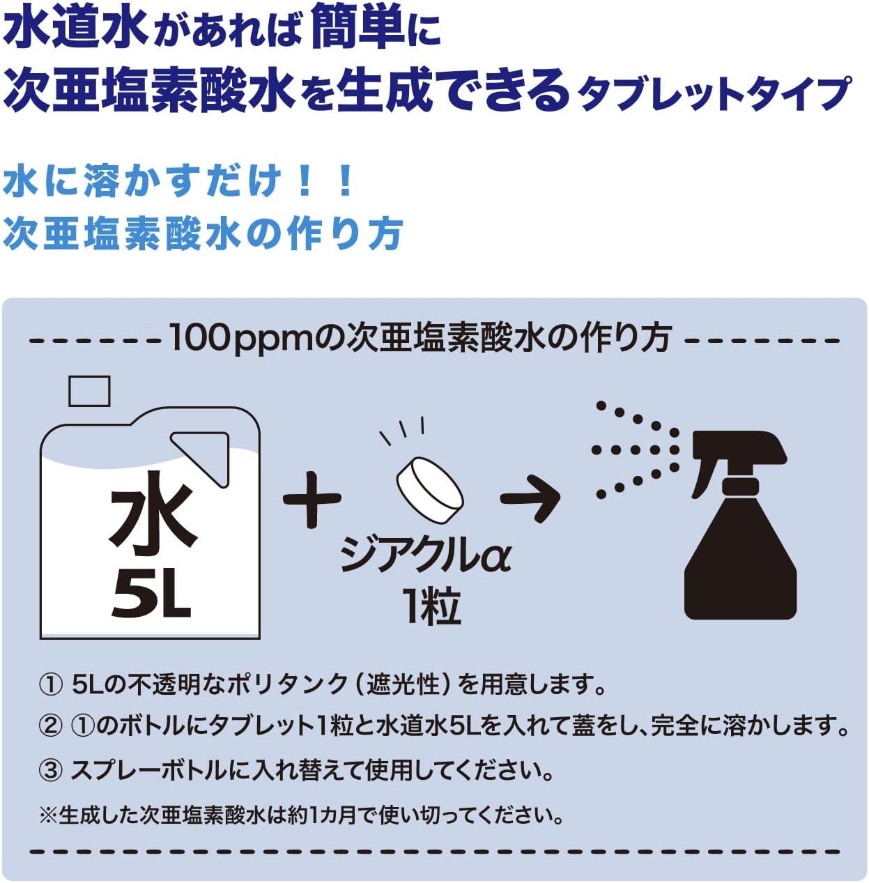 Amazon ジアクル Ziacle 次亜塩素酸生成タブレット ジアクルa 1粒で150ppmの次亜塩素酸水が5l生成可能 3粒入り ジアクル ドラッグストア