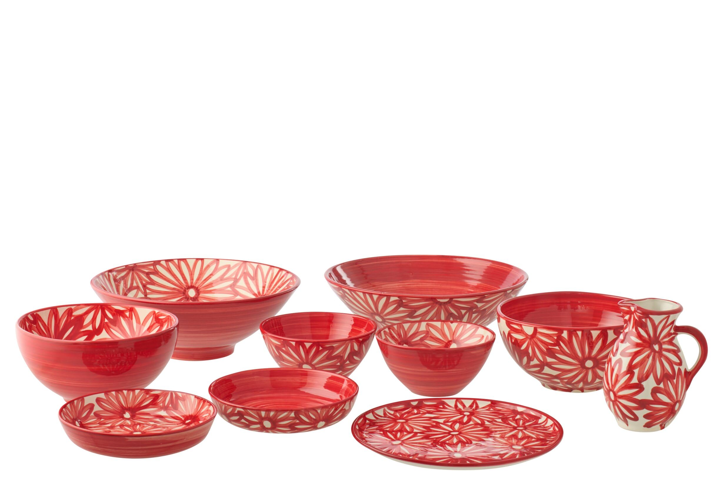 J-Line Schüssel Lebrillo + Blumen - Keramik - rot - 2er-Set