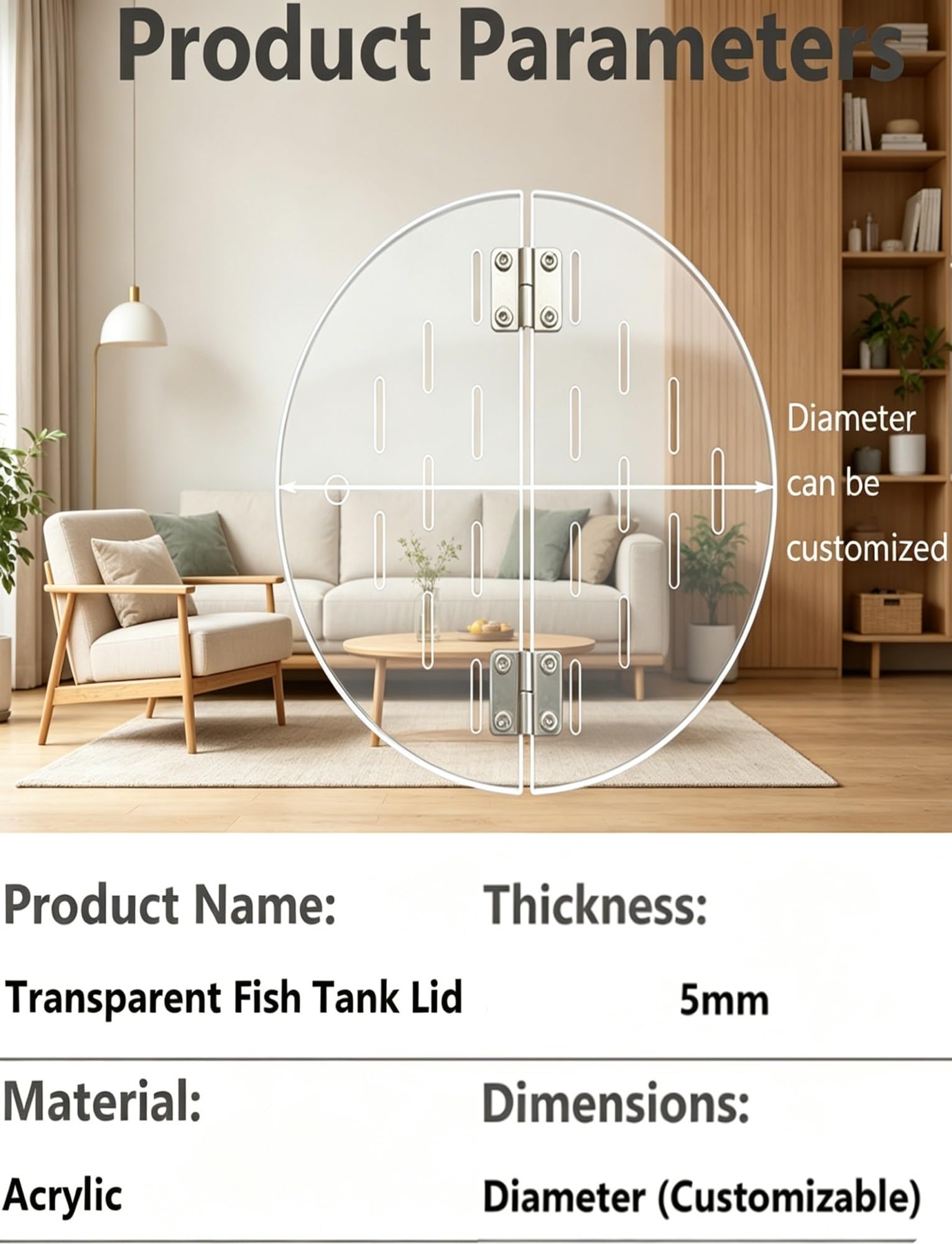 Genérico Cubierta de Acuario acrílica Redonda Gruesa de 3mm, Panel Superior de pecera Personalizable,(55cm/21.65in)