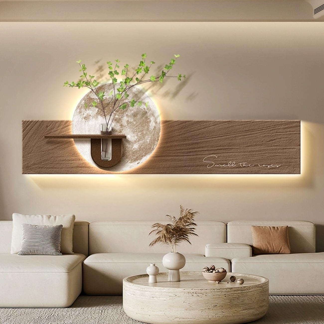 IBOWZ 3D-Wandbild mit LED-Beleuchtung, Sandsteinwand-Wandbild mit warmem Lichteffekt, beleuchtete Kunst für Eingangsbereich und Wohnzimmer