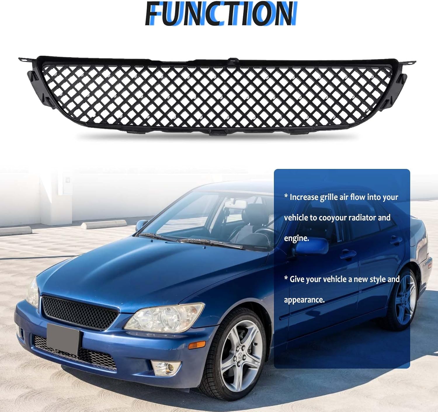 Front Bumper Grille for 2001 2002 2003 2004 2005 LEXUS IS300 ABS Black Mesh Front Upper Grill Guard Replacement Part