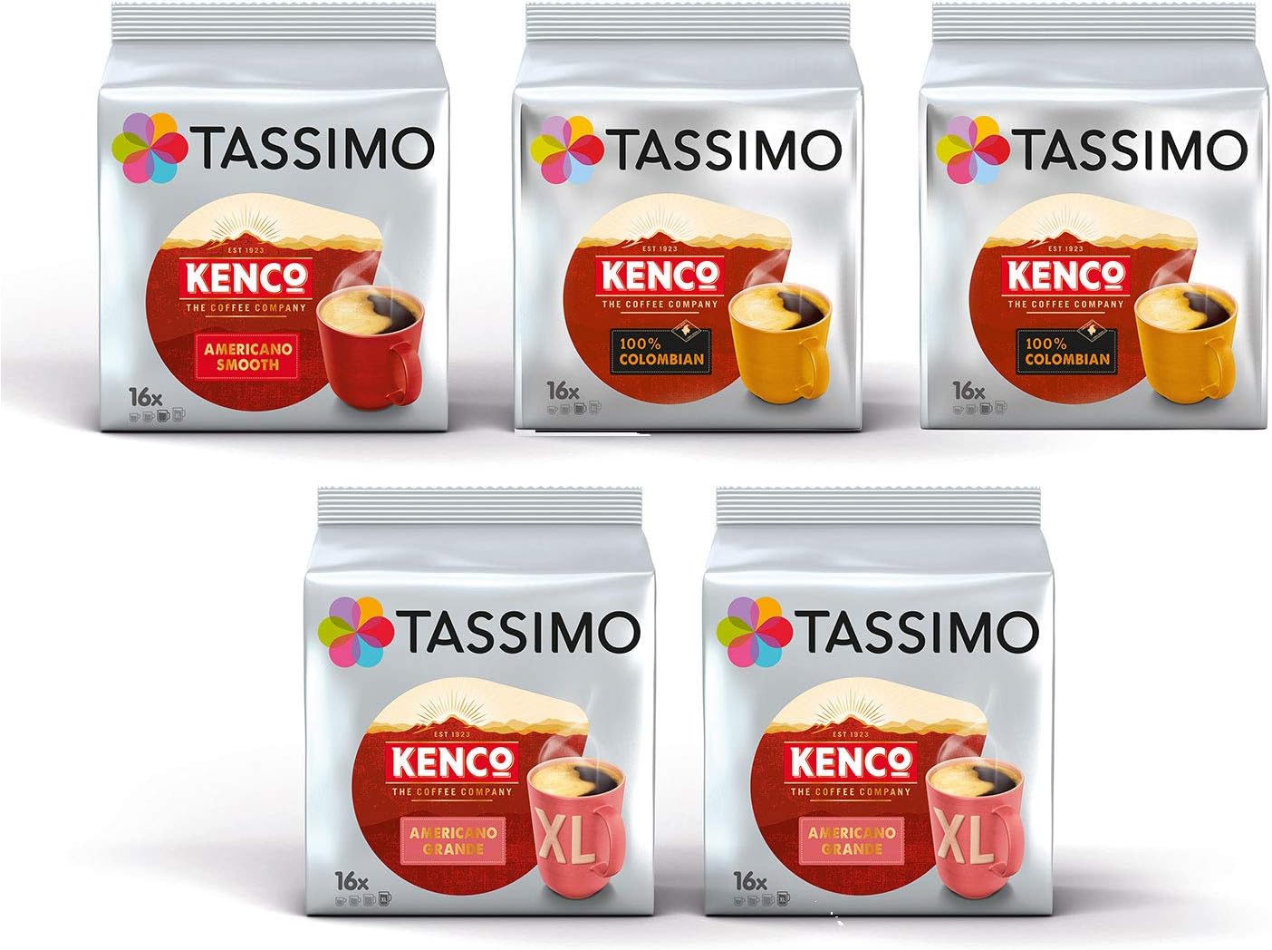 Tassimo T-Discs Kenco Multipack Americano Smooth, Americano Grande, Pure Colombian