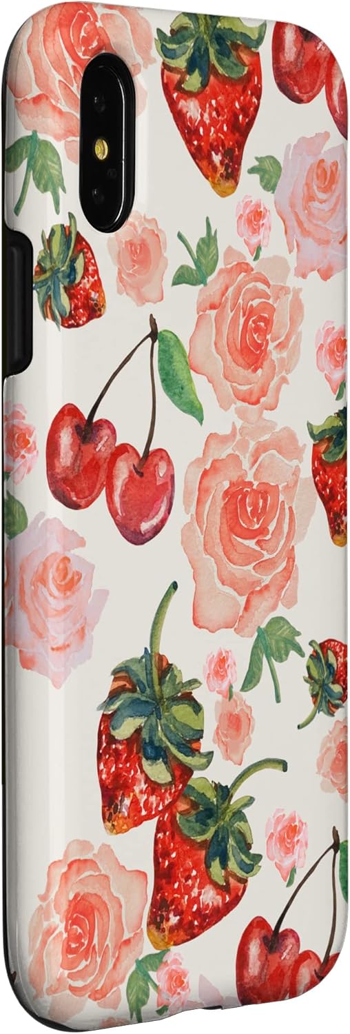 iPhone X/XS Coquette Aesthetic Strawberry Rose Cherry Grandmillennial Case