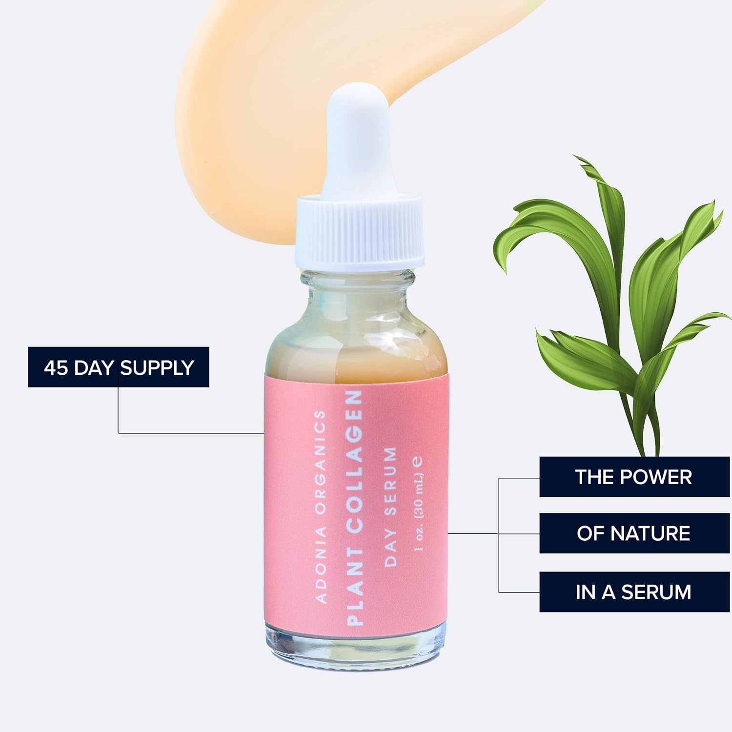 Adonia Organics Plant Collagen Day Serum – Firming & Lifting with Plant Stem Cells – Hydrates & Protects for Radiant, Youthful Skin