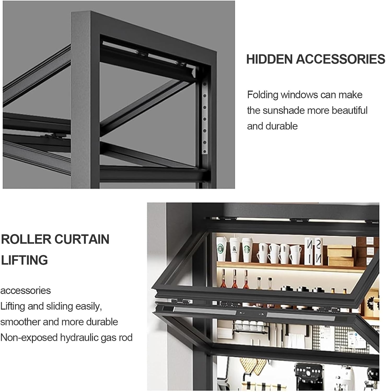Vertical Folding Sliding Windows in Aluminum Alloy,Lift-and-Slide Tempered Glass Serving Hatches,Featuring A Floating Mechanism,for Mobile Food Trucks,Bars(90x80cm/35.4x31.5in)