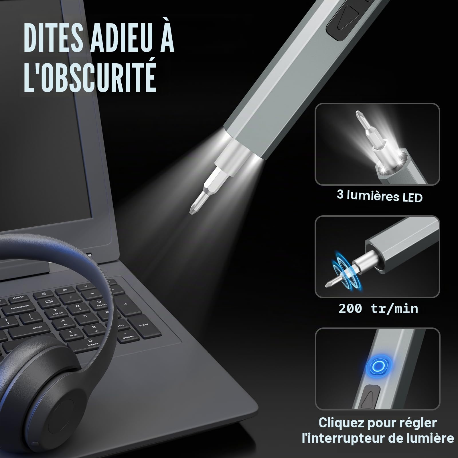 STREBITO Tournevis Électrique Mini, Kit Précision 144 Pièces Électrique, Tournevis Sans Fil Rechargeable, Kit Outil de Réparation Électronique pour PC, Ordinateur, Portable, Téléphone, Drone RC