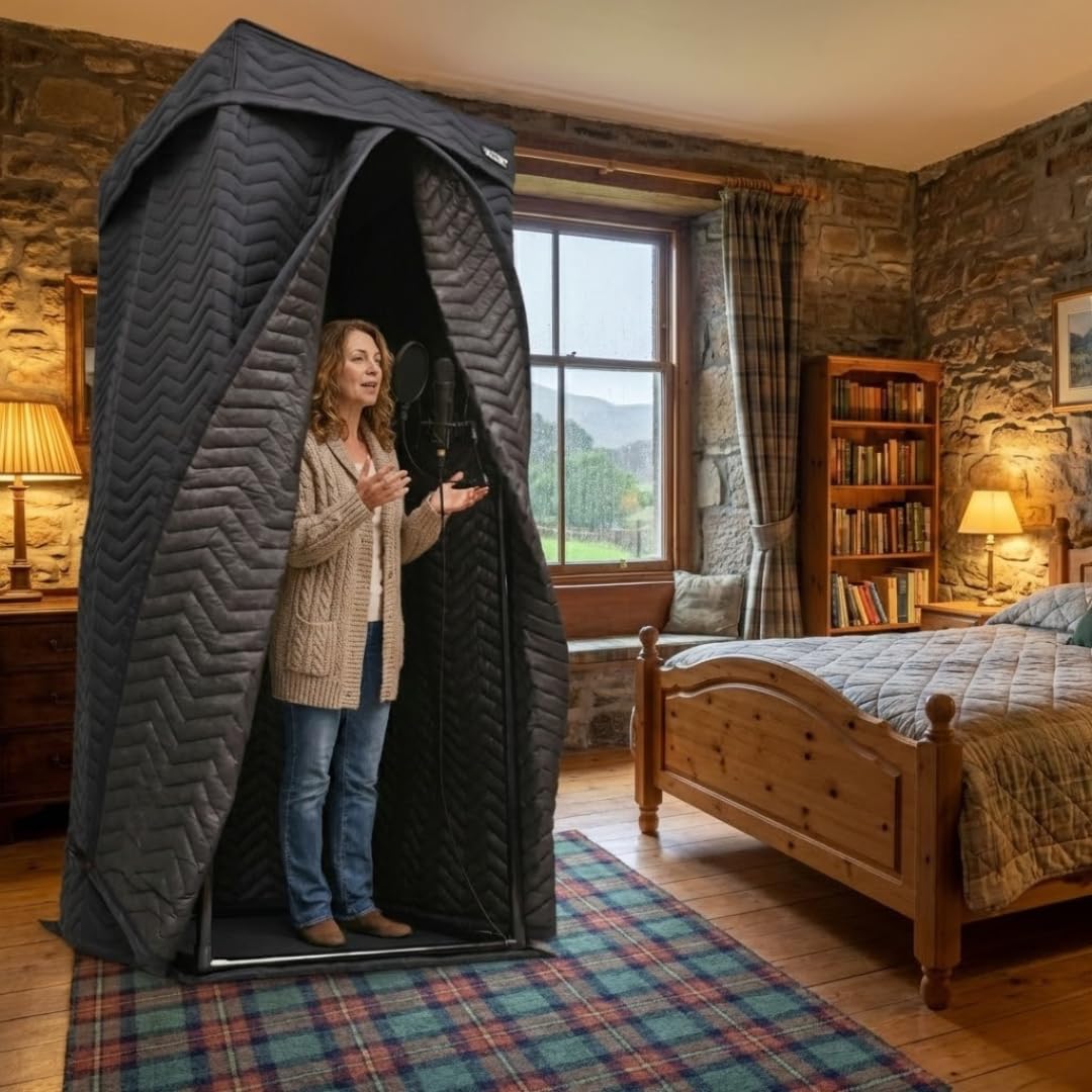 Tragbare Vocal Booth, mobile Aufnahmekabine für Homestudio Tonaufnahmen | Hochdichter 360 Grad Akustikschirm für Voiceover, Podcast und Musik, reduziert Echo und Hall, mit praktischer Tragetasche